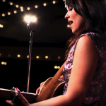 Vintage microphone and beautiful lighting on stage