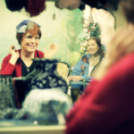 Martina's close friends, Marley and Rocky, trying on vintage wigs and hats.